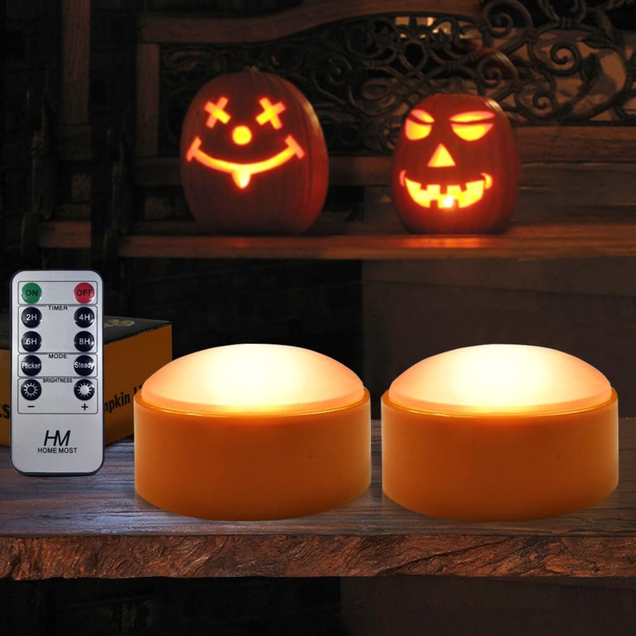 2-Pack Halloween Pumpkin Lights with Remote/Timer - Orange Pumpkin Lights LED Battery Operated Halloween Decor - Jack-O-Lantern Outdoor Decorations & Organizer Storage Tote Bag